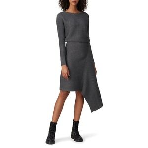 AllSaints Merino Wool Eva Metal Sparkle Dress Asymmetrical Midi Charcoal Grey S